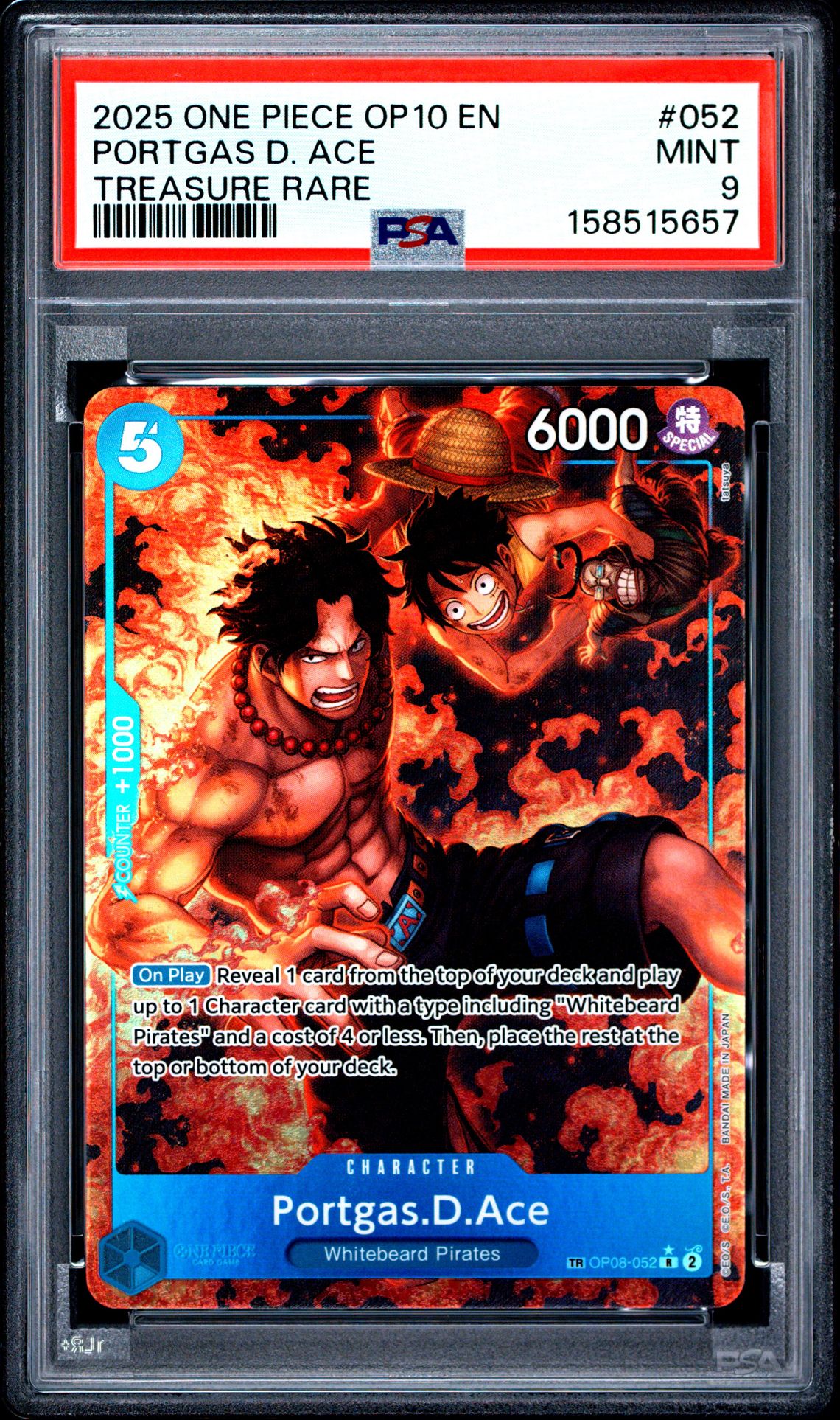 2025 One Piece Op10-Royal Blood Portgas D. Ace #052 (Treasure Rare) Mint 9 front