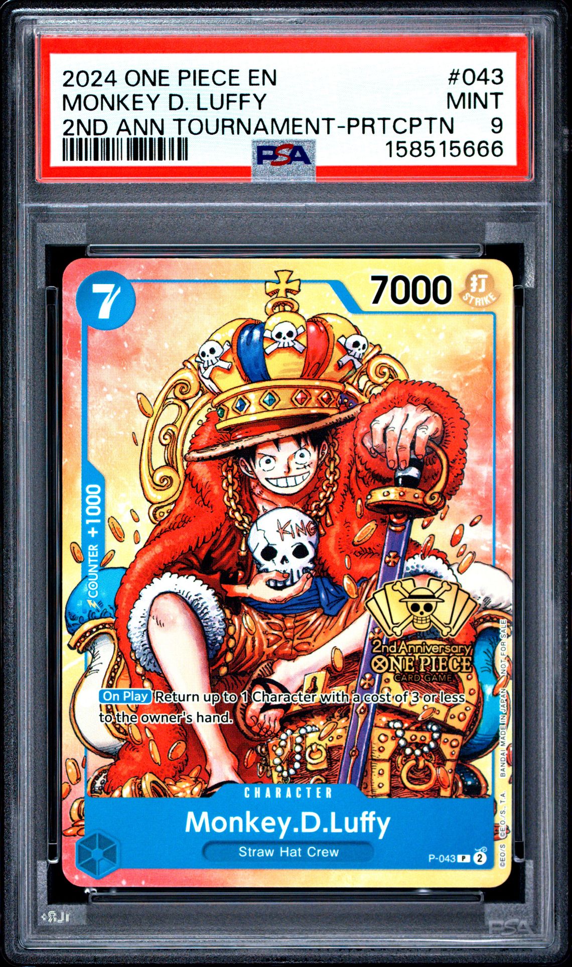 2024 One Piece Promos Monkey D. Luffy #043 (2Nd Ann Tournament-Prtcptn) Mint 9 front