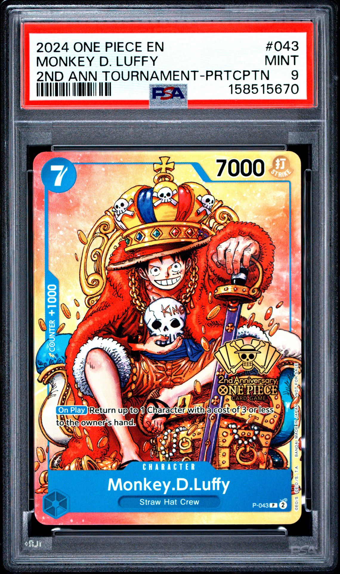 2024 One Piece Promos Monkey D. Luffy #043 (2Nd Ann Tournament-Prtcptn) Mint 9 front