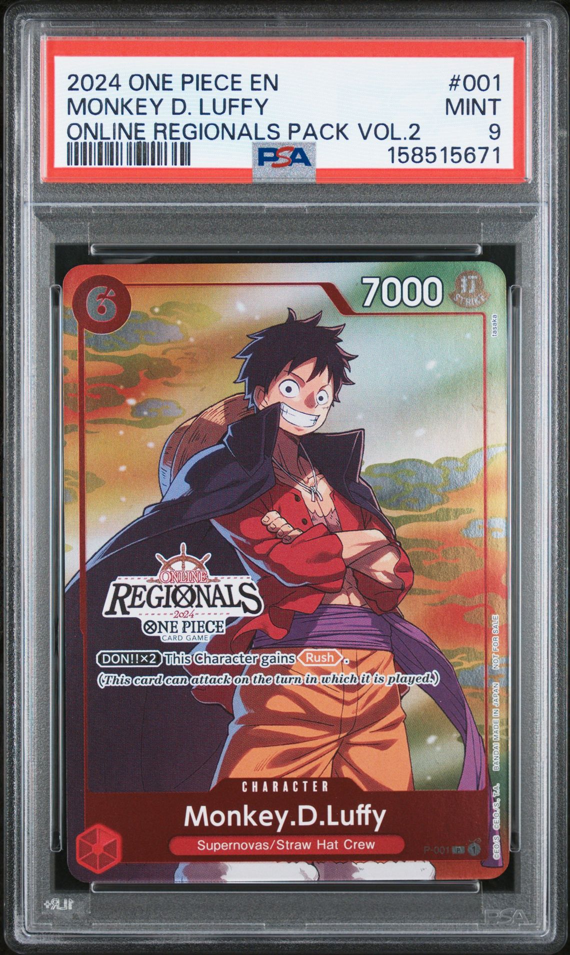 2024 One Piece Online Regionals Pack 2024 Vol.2 Monkey D. Luffy #001 Mint 9 front