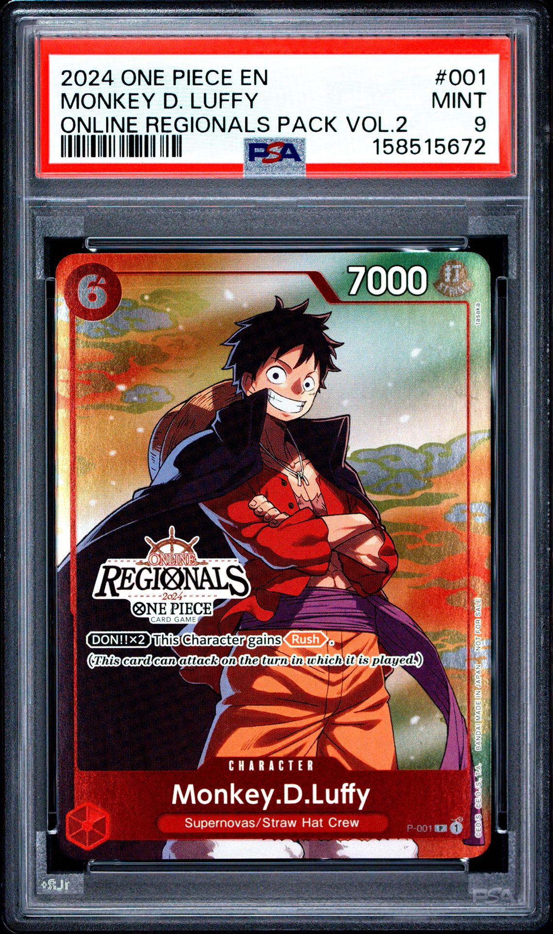2024 One Piece Online Regionals Pack 2024 Vol.2 Monkey D. Luffy #001 Mint 9 front