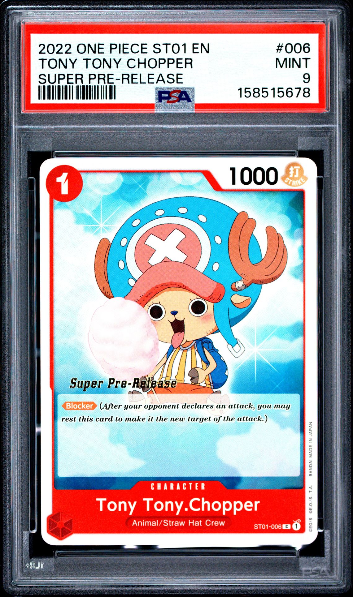 2022 One Piece Starter Deck St01-Straw Hat Crew Tony Tony Chopper #006 (Super Pre-Release) Mint 9 front