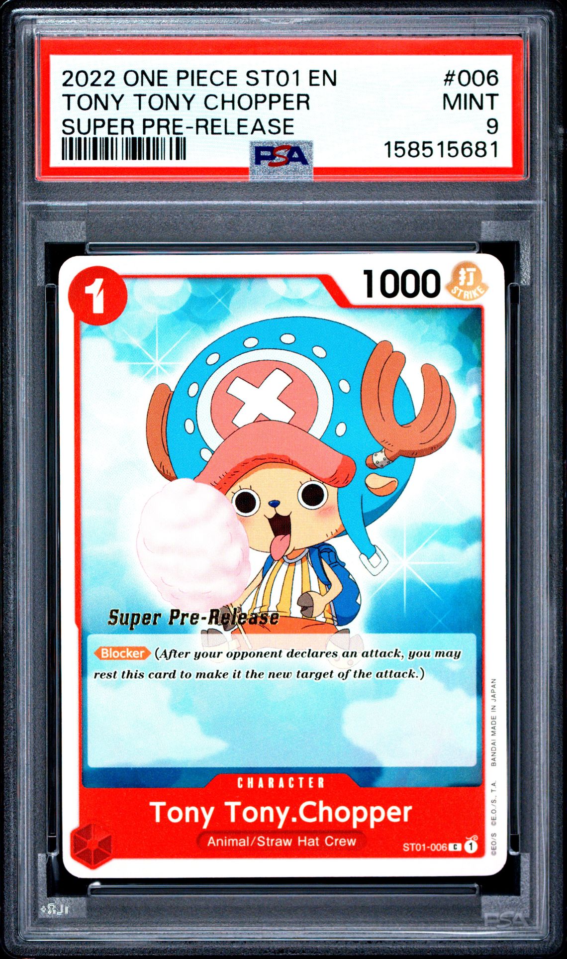 2022 One Piece Starter Deck St01-Straw Hat Crew Tony Tony Chopper #006 (Super Pre-Release) Mint 9 front