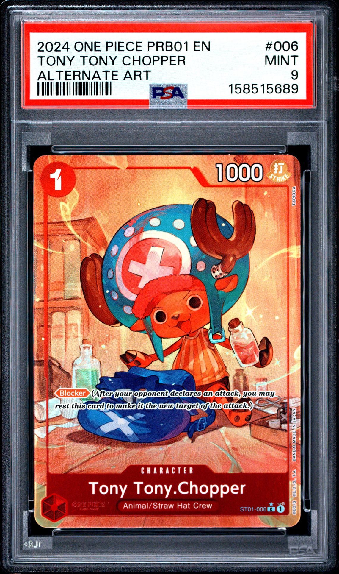2024 One Piece Prb01-Premium Booster -One Piece Card The Best- Tony Tony Chopper #006 (Alternate Art) Mint 9 front