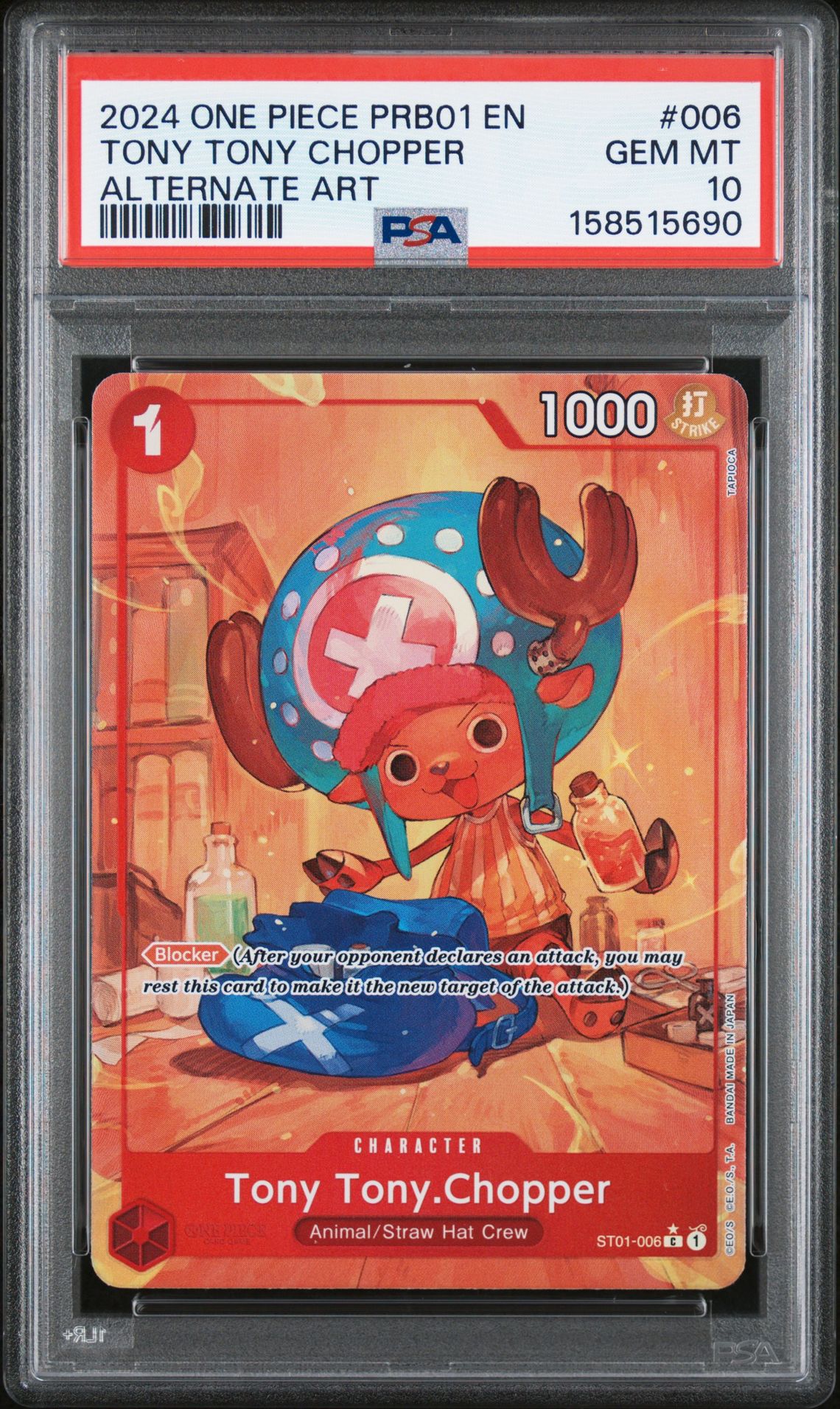 2024 One Piece Prb01-Premium Booster -One Piece Card The Best- Tony Tony Chopper #006 (Alternate Art) Gem Mt 10 front