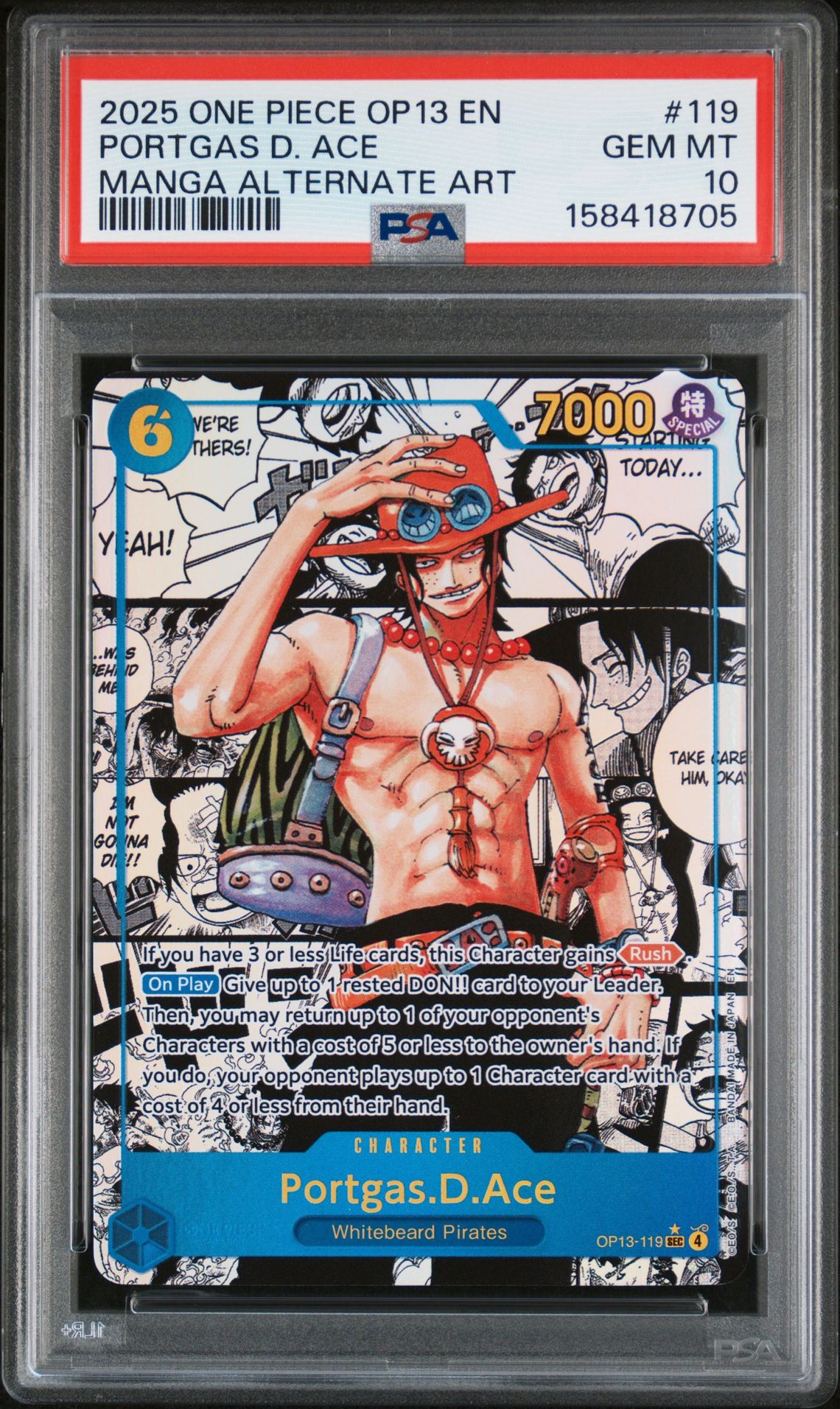 2025 One Piece Op13-Carrying On His Will Portgas D. Ace #119 (Manga Alternate Art) Gem Mt 10 front