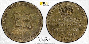 1817 (Ducat) Whiting-593 Ag 300th Ann. of Reformation AU58