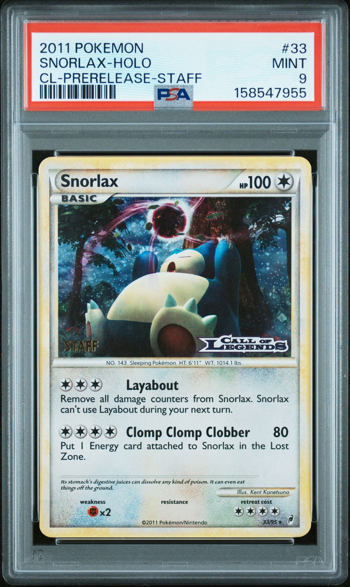 2011 Pokemon POKEMON CALL OF LEGENDS CL-PRERELEASE-STAFF #33 Snorlax-Holo front