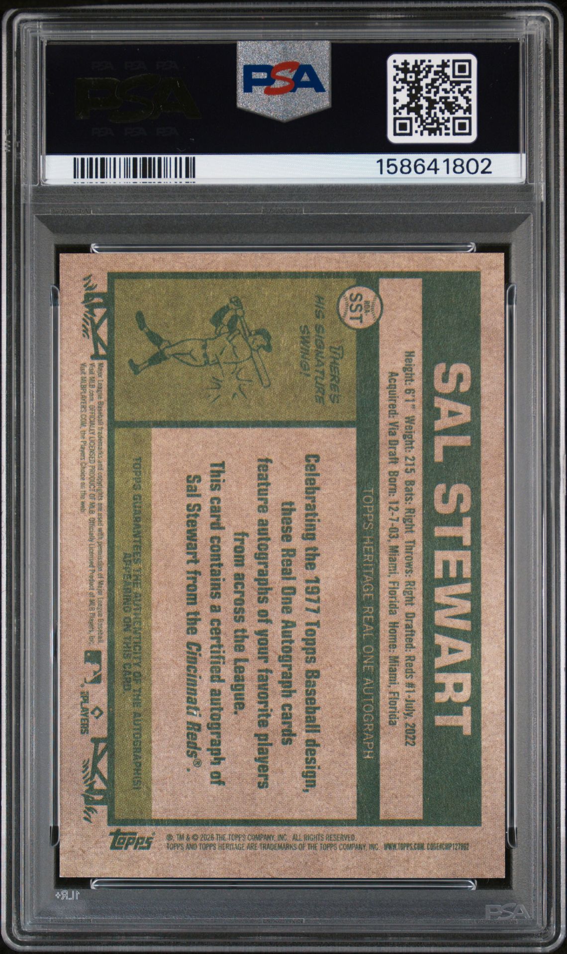 2026 Topps Heritage Real One Autographs Sal Stewart #Sst Gem Mt 10 back