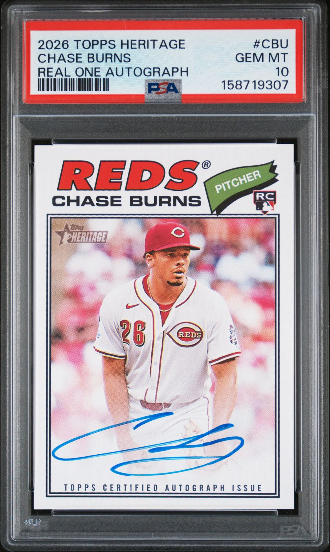 2026 Topps Heritage Real One Autographs Chase Burns #Cbu Gem Mt 10 front