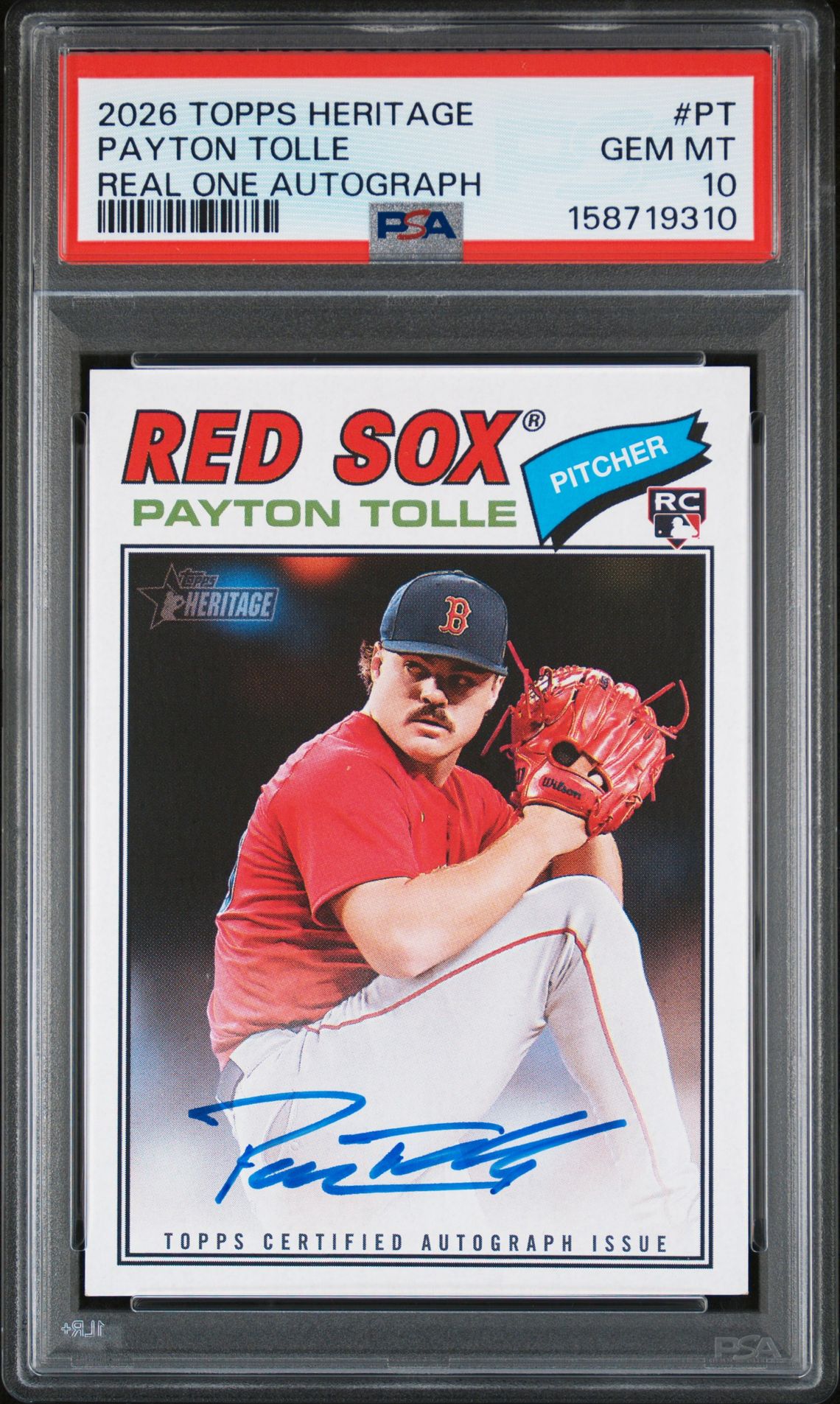 2026 Topps Heritage Real One Autographs Payton Tolle #Pt Gem Mt 10 front view - PSA graded GEM MT 10