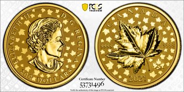2021 $200 Maple Leaf Celebration Au Rev PR Piedfort PR70