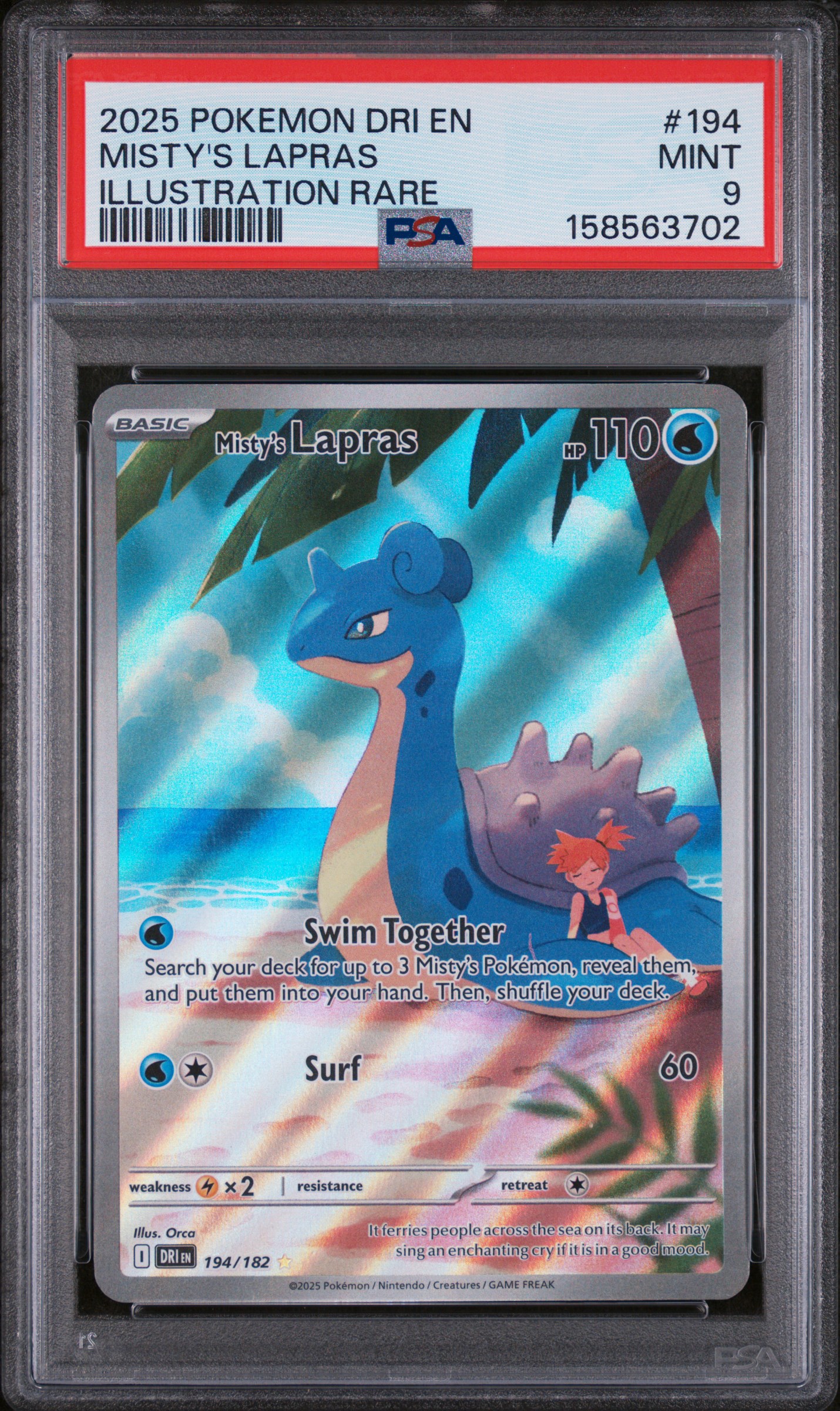 2025 #194 Misty's Lapras PSA 9 Dri EN-Destined Rivals