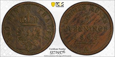 1868-A 3 Pfg AU55BN