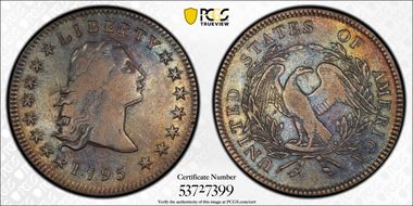 1795 $1 Flowing Hair, 3 Leaves VF30