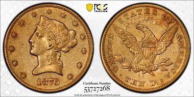 1876-CC $10 XF45