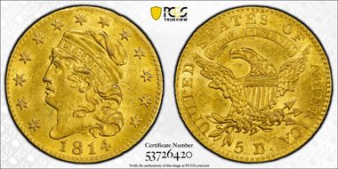 1814/3 $5 MS62+