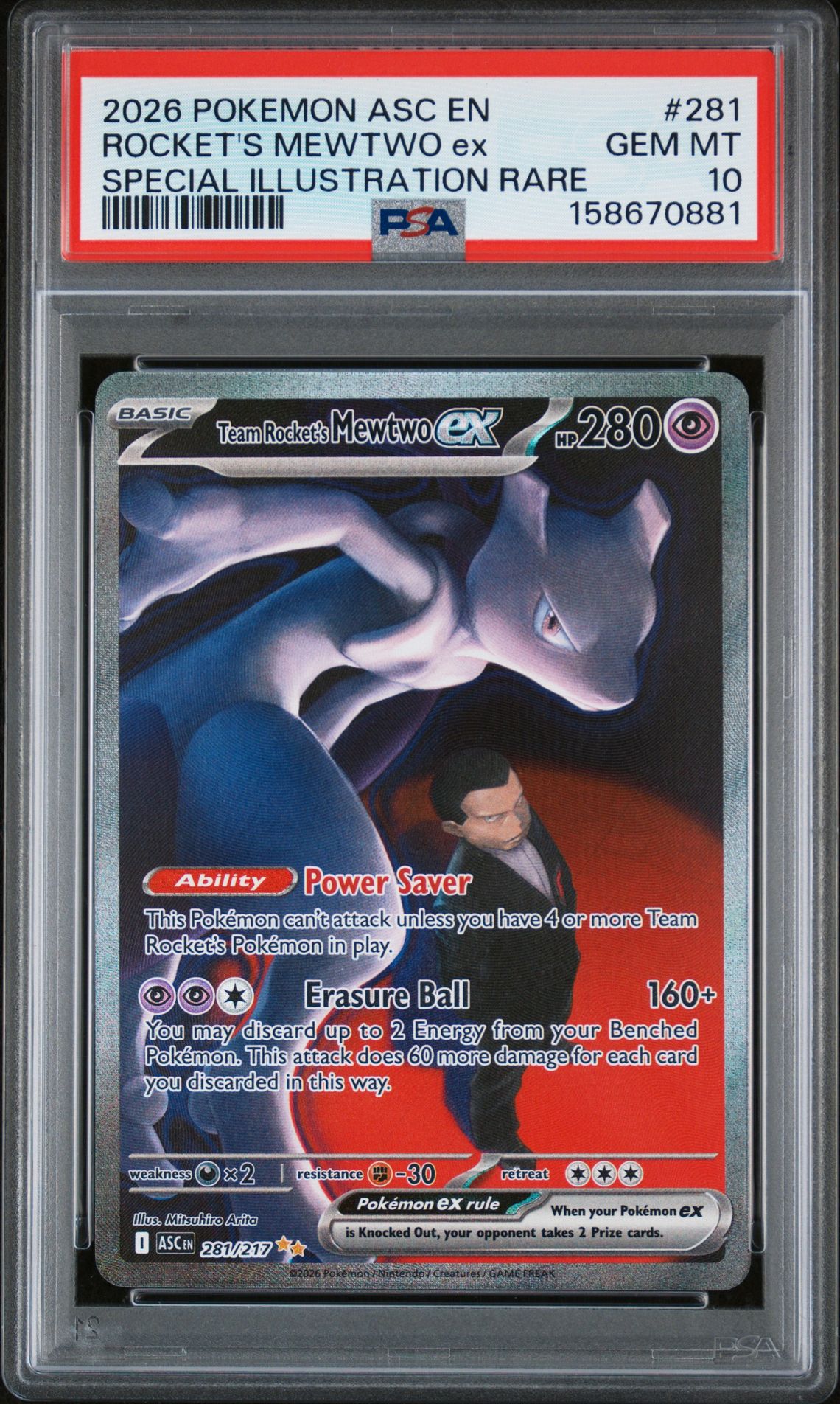 2026 Pokemon POKEMON ASC EN-ASCENDED HEROES SPECIAL ILLUSTRATION RARE #281 Rocket's Mewtwo EX front