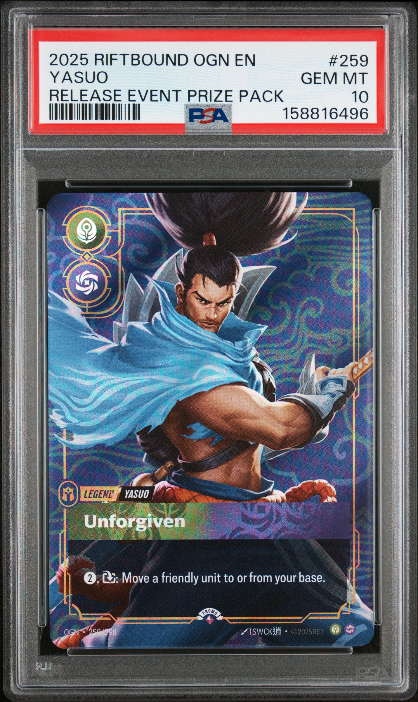 2025 #259 Yasuo - Unforgiven PSA 10 Riftbound: League of Legends Ogn-Origins