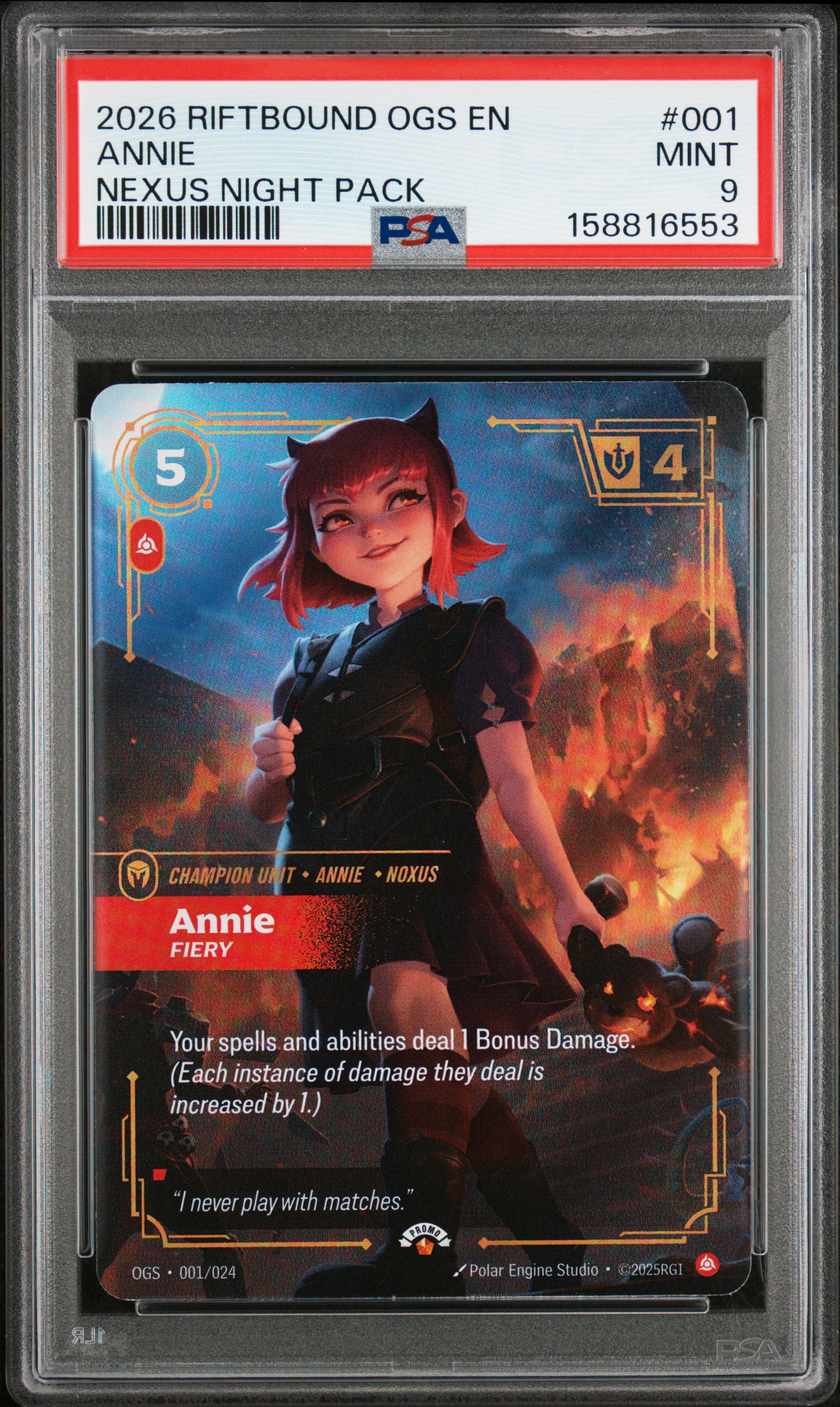 2026 #001 Annie - Fiery PSA 9 Riftbound: League of Legends Ogs-Origins Proving Grounds