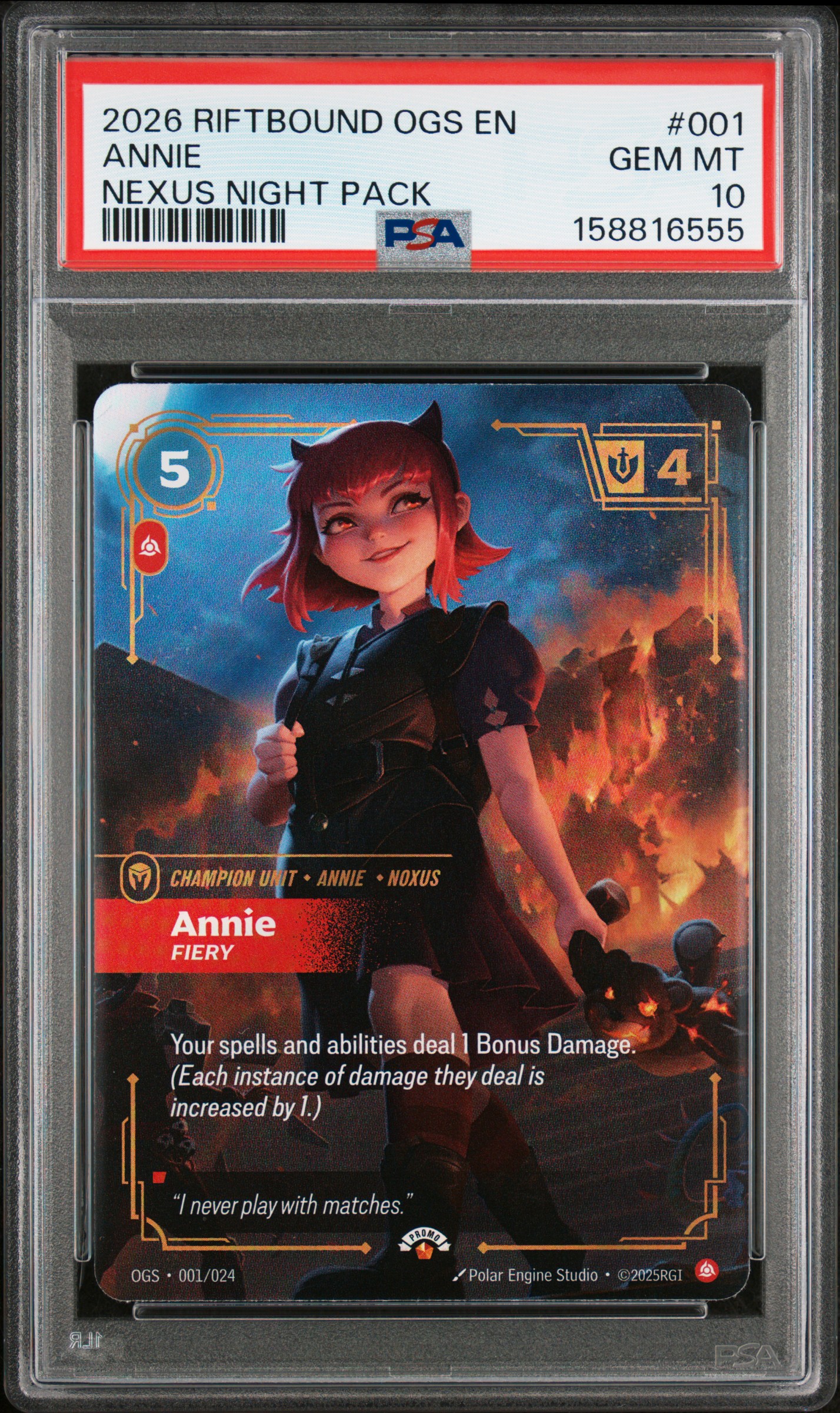 2026 #001 Annie - Fiery PSA 10 Riftbound: League of Legends Ogs-Origins Proving Grounds