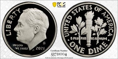 2021-S 10C Silver PR70DCAM
