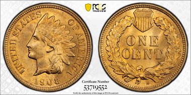1908-S 1C MS65+ RD