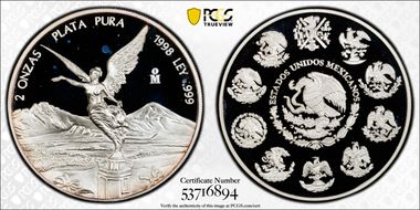1998-Mo 2 Onza Libertad Ag PR68DCAM