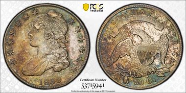 1836 50C O-112, Bar Dot AU50