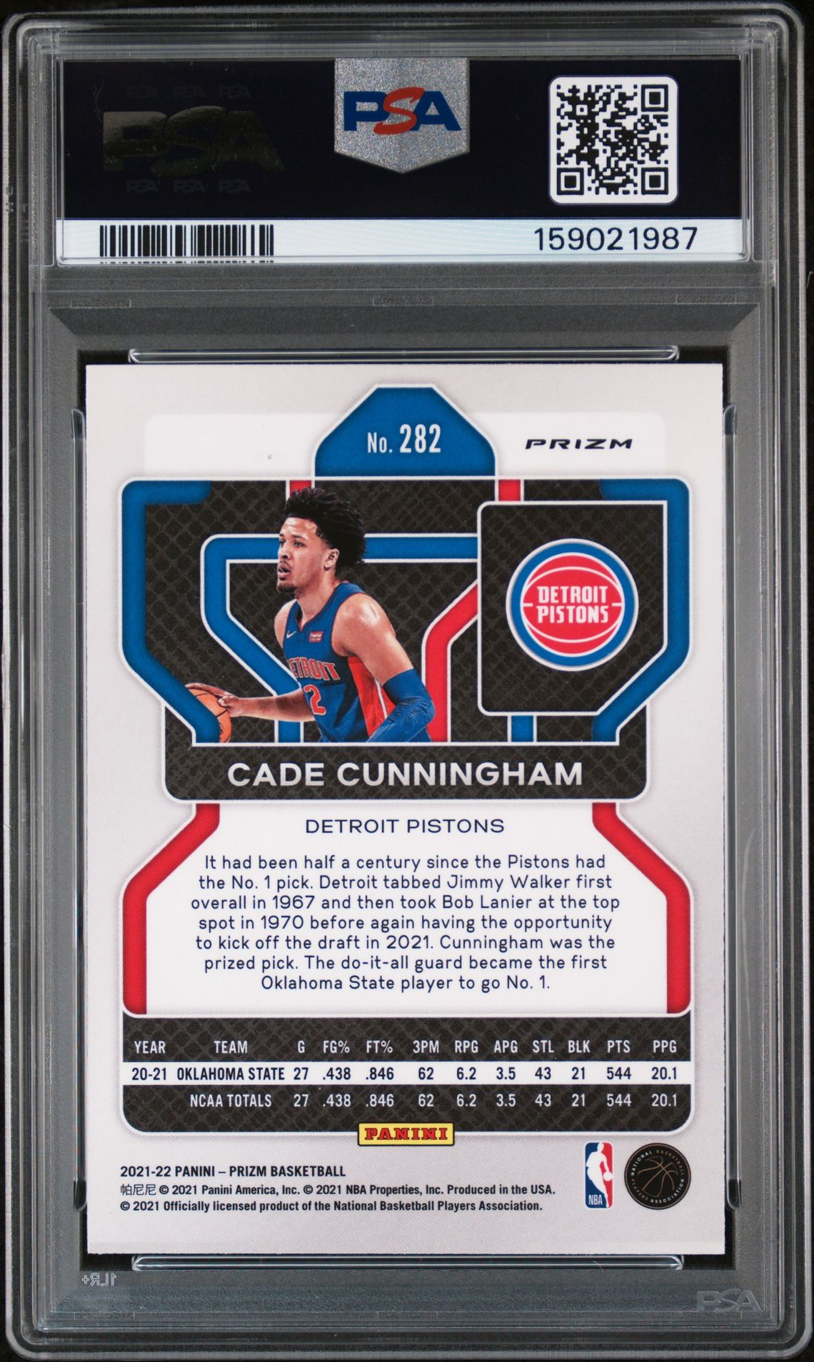 2021 Panini Prizm Cade Cunningham #282 (Silver Prizm) Mint 9 back