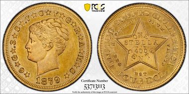 1879 AE $4 J-1639, Gilt PR63
