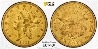 1861-S $20 AU53