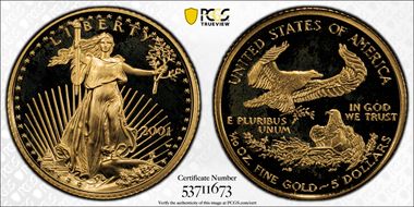 2001-W $5 Gold Eagle PR69DCAM