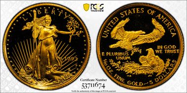 1993-P $5 Gold Eagle PR69DCAM
