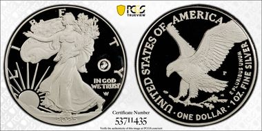 2025-P $1 Silver Eagle w/ US Marine Corps Privy 250th Anniversary PR69DCAM