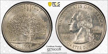 1999-P 25C Connecticut AU58
