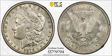 1878 7TF $1 Reverse of 1879 AU50