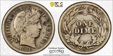 1916-S 10C Barber VF35