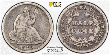 1837 H10C Seated, Small Date VF25