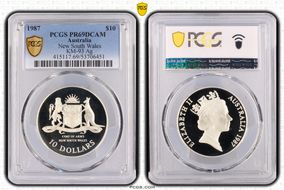 1987 $10 New South Wales KM-93  Ag PR69DCAM