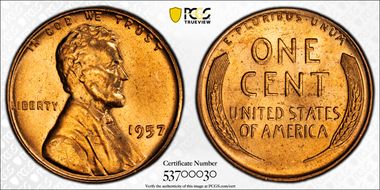 1957 1C MS65RD