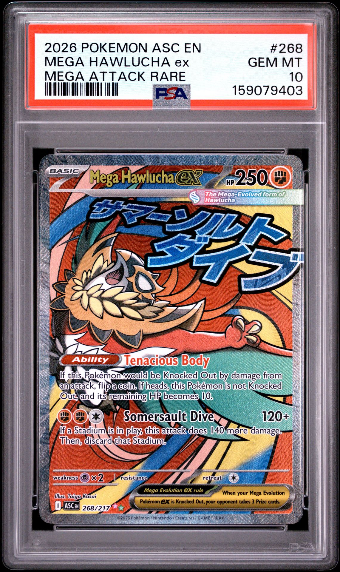 2026 Pokemon Asc En-Ascended Heroes Mega Hawlucha Ex #268 (Mega Attack Rare) Gem Mt 10 front view - PSA graded GEM MT 10