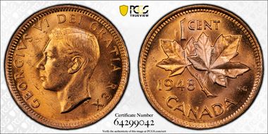1948 1C A Btwn Denticles MS64RD