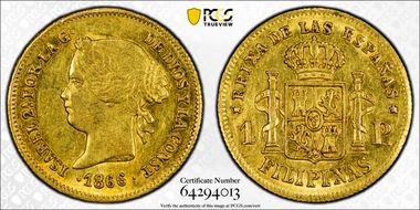 1866 Peso KM-142  Au AU58