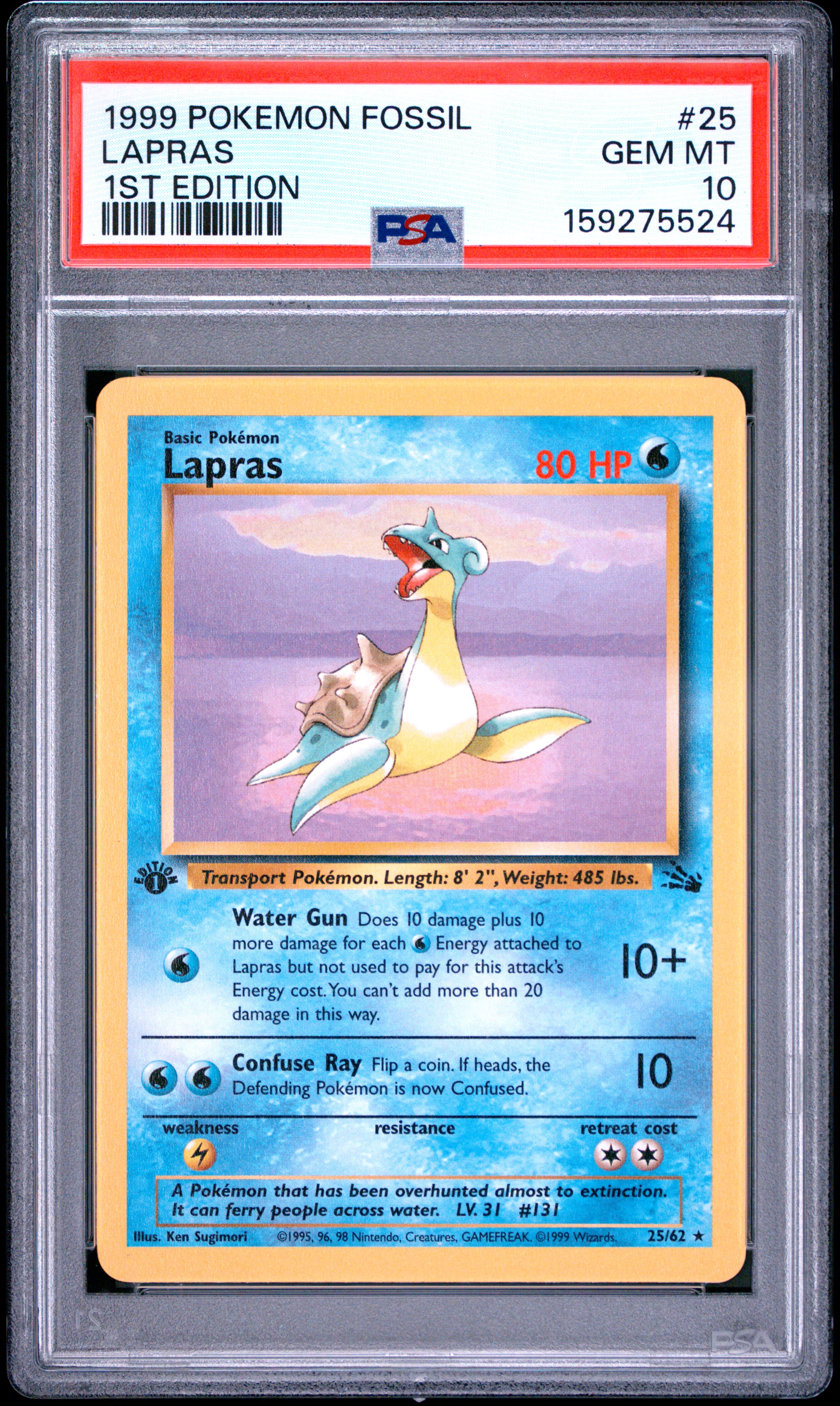 1999 #25 Lapras 1st Edition PSA 10 Fossil