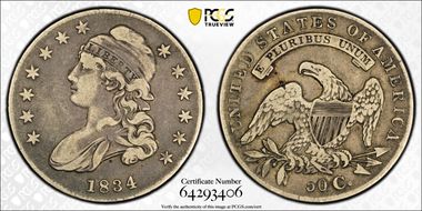 1834 50C Small Date, Small Letters VF25