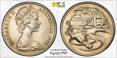 1966(L) 20C Wavy "2" AU58