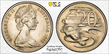 1966(L) 20C Wavy "2" AU58