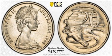 1966(L) 20C Wavy "2" AU58