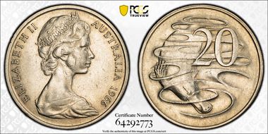 1966(L) 20C Wavy "2" AU58